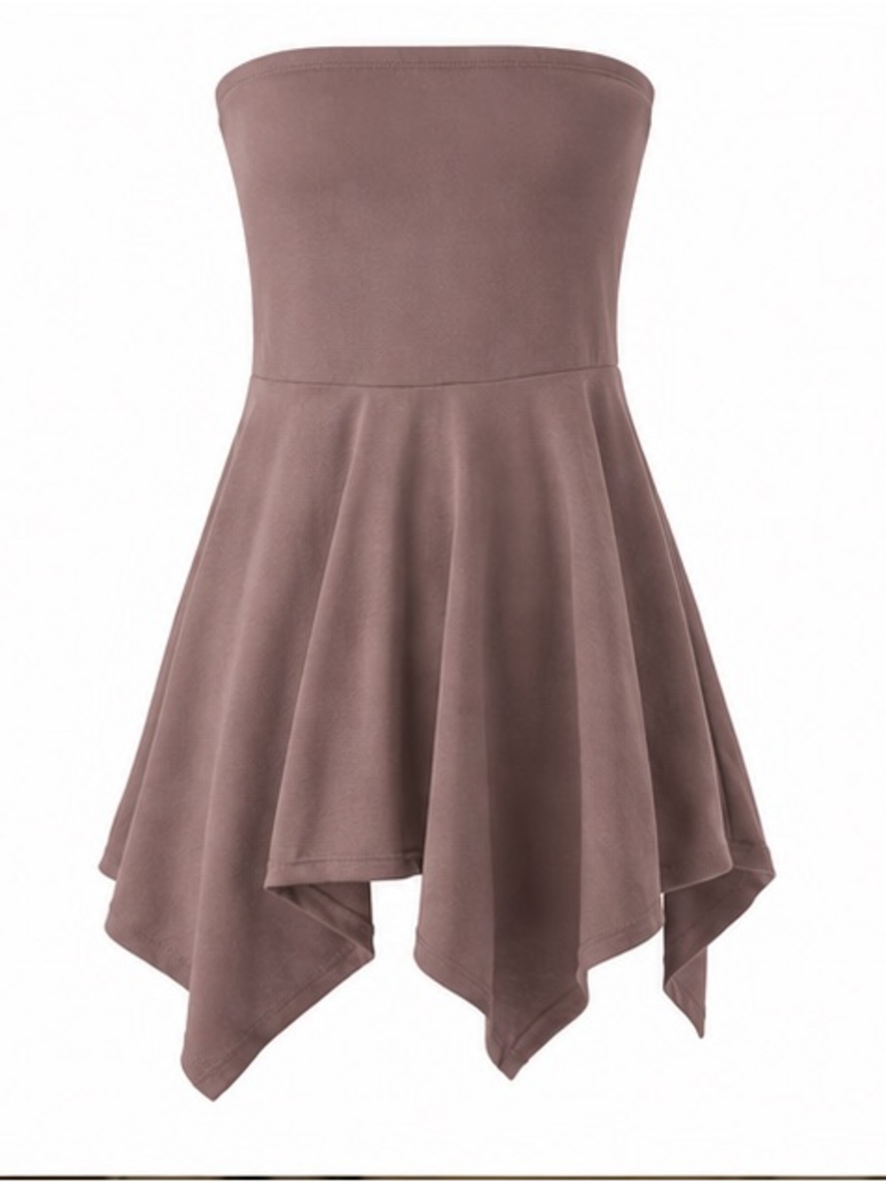 Strapless Handkerchief Hem Mini Dress Taupe Boho Cover Up